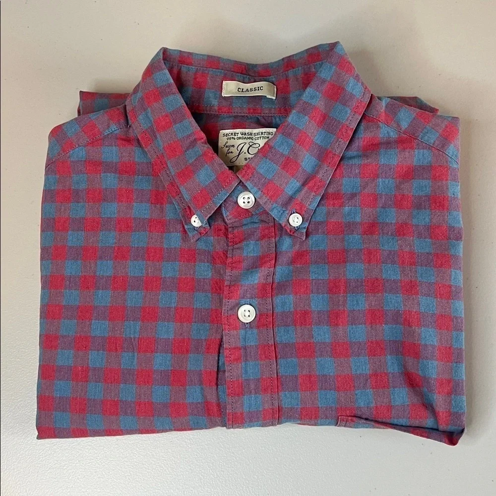 JCrew Classic Fit Stretch Button Down Shirt Red/Blue Plaid Size Small